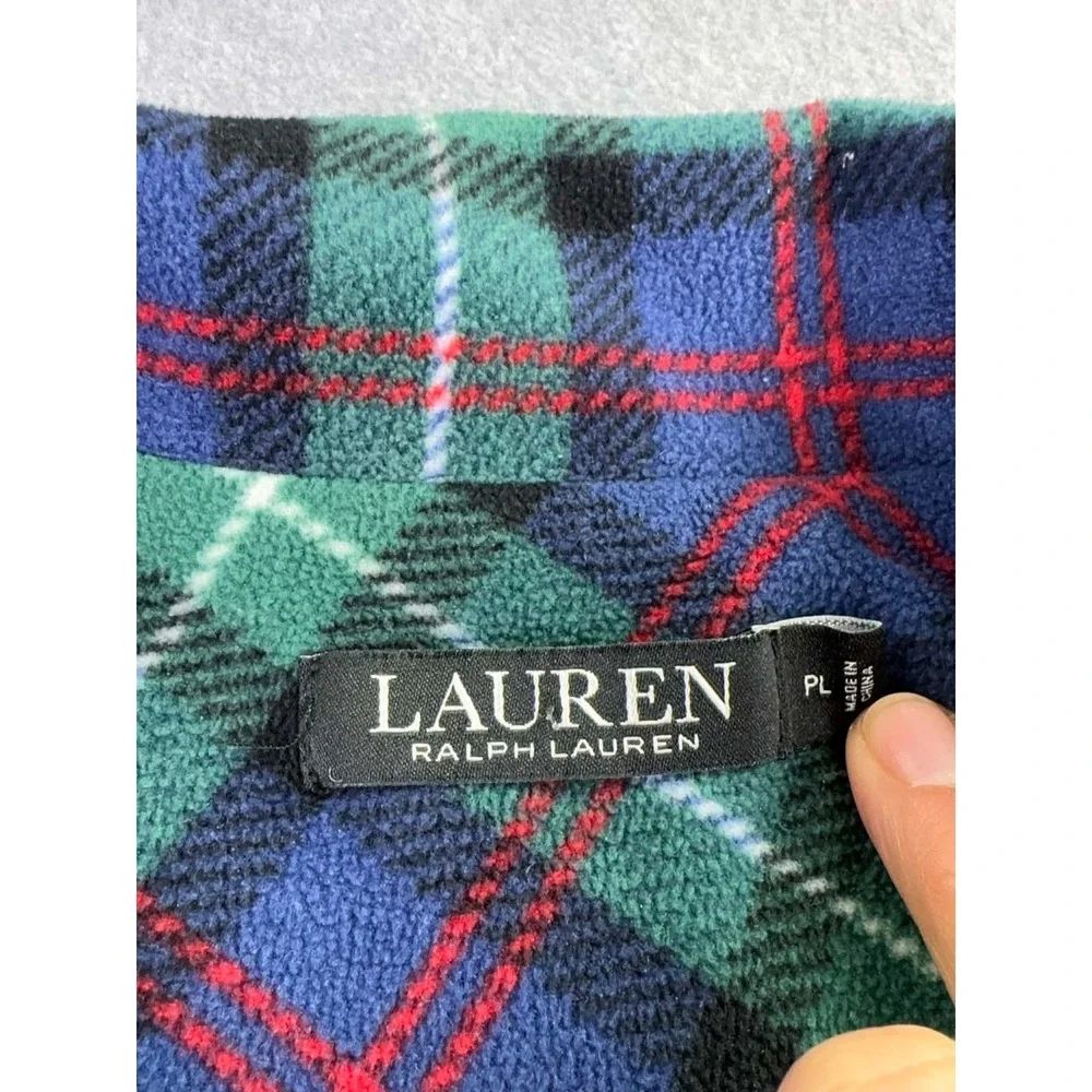 Ralph Lauren Black Label Fleece Tartan Plaid Pajama Set‎ Women's Petite L Crest